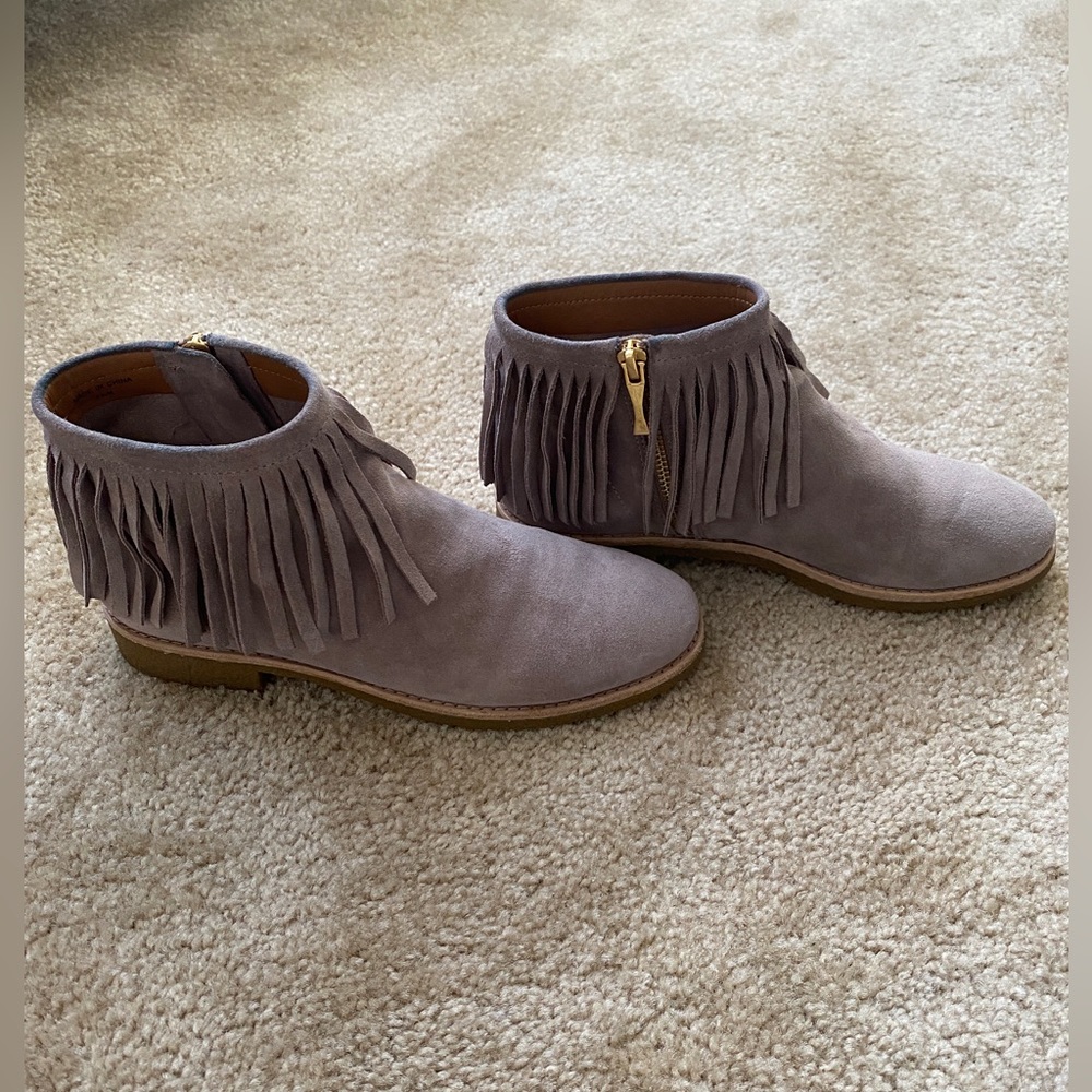 Authentic Kate Spade Taupe Suede Fringe Ankle Boots